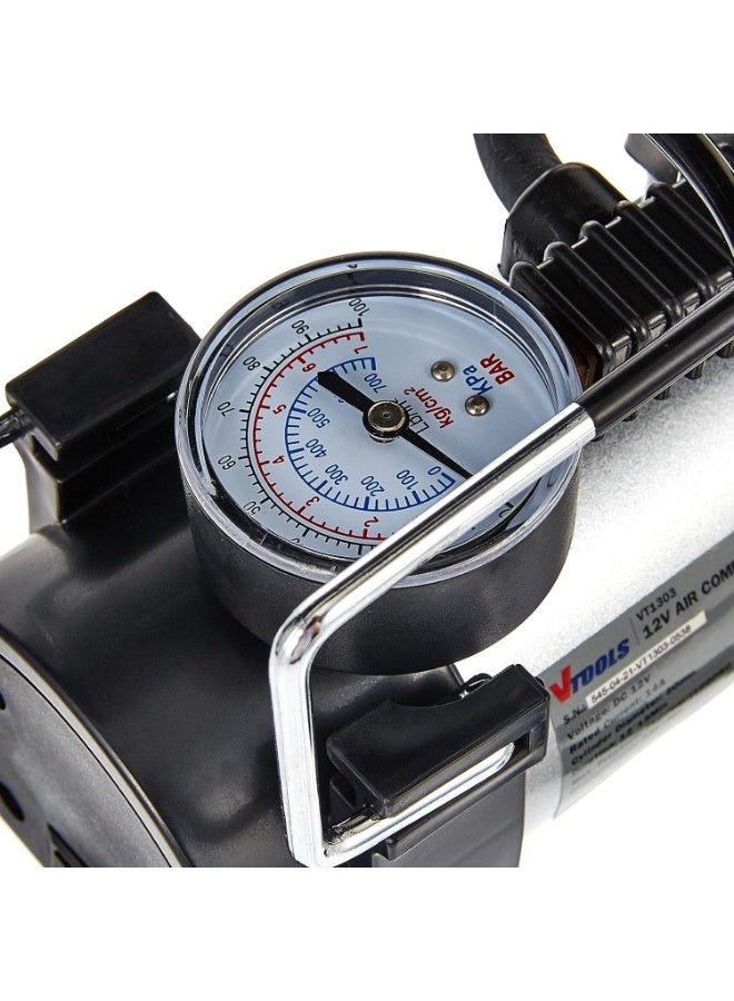 VTOOLS 12V Portable Air Compressor Single Cylinder With 100 Psi, Tyre Inflator For Car/Suv With Auto Stop, Carrying Bag,1 Meter Hose, And 4 Nozzles - Image 3